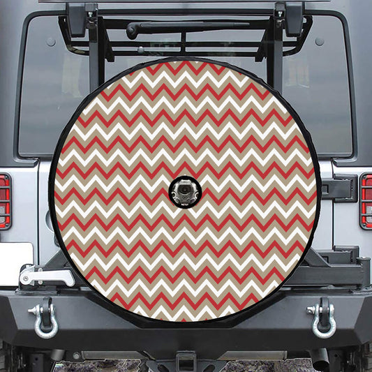 White Beige And Red Chevron Print Tire Cover With Camera Hole