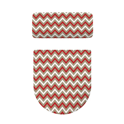 White Beige And Red Chevron Print Toilet Lid And Tank Cover Set