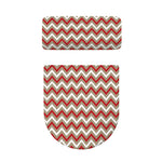 White Beige And Red Chevron Print Toilet Lid And Tank Cover Set