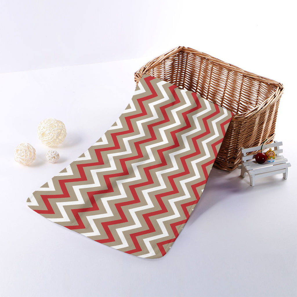 White Beige And Red Chevron Print Towel