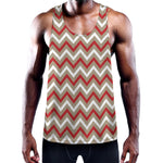White Beige And Red Chevron Print Training Tank Top