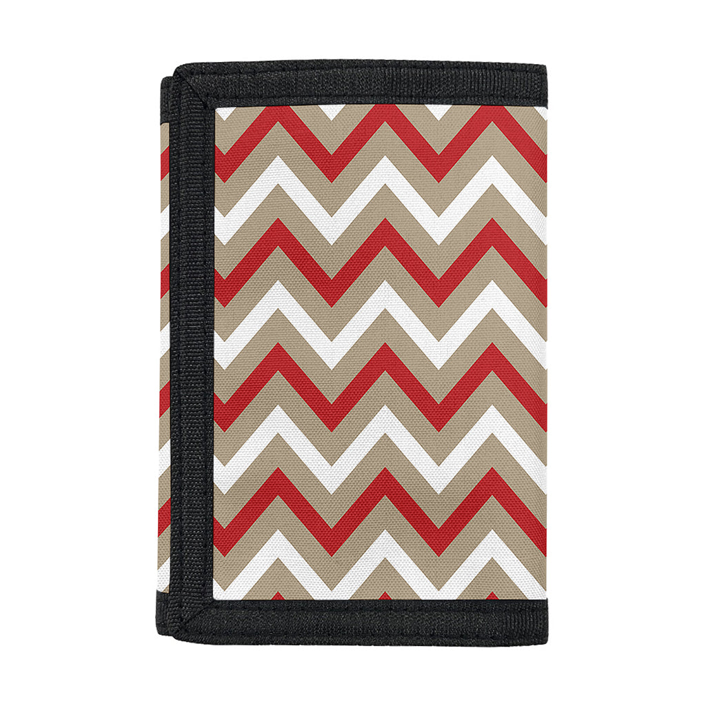 White Beige And Red Chevron Print Trifold Wallet