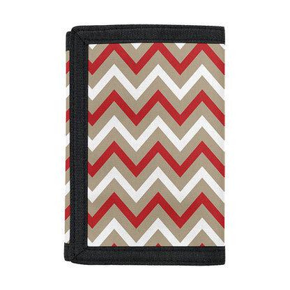 White Beige And Red Chevron Print Trifold Wallet