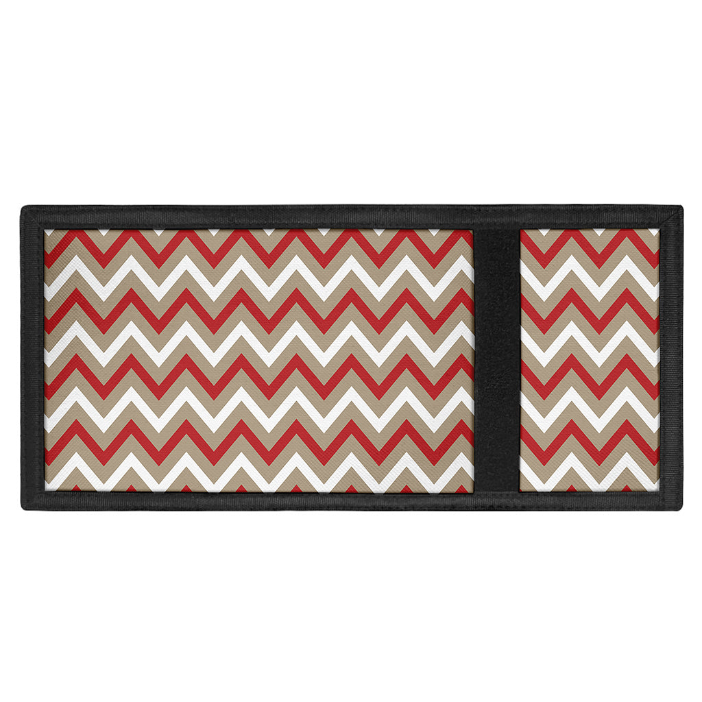 White Beige And Red Chevron Print Trifold Wallet