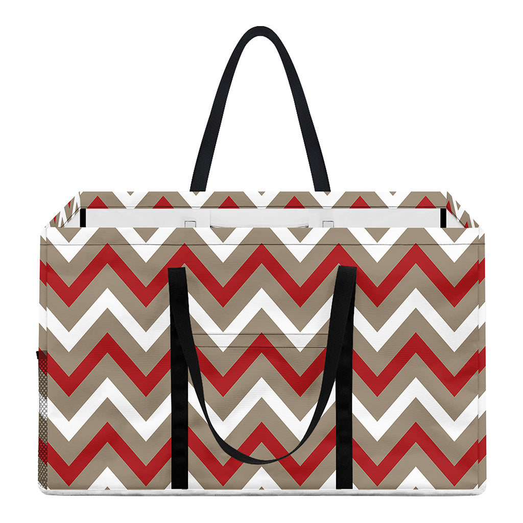 White Beige And Red Chevron Print Utility Tote Bag