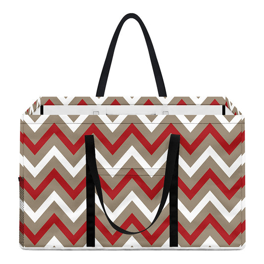 White Beige And Red Chevron Print Utility Tote Bag