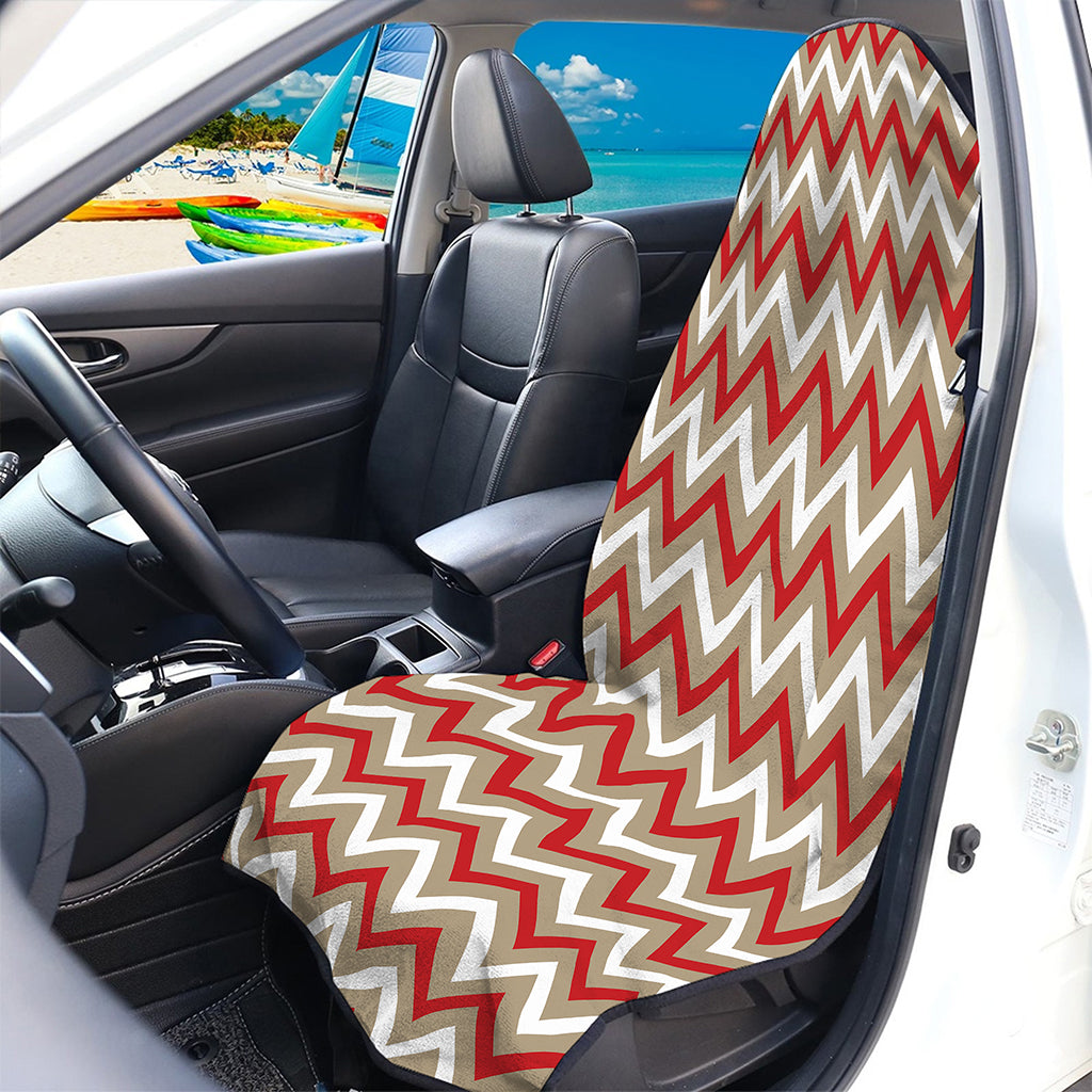 White Beige And Red Chevron Print Waterproof Car Seat Cover