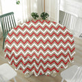 White Beige And Red Chevron Print Waterproof Round Tablecloth