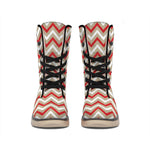 White Beige And Red Chevron Print Winter Boots
