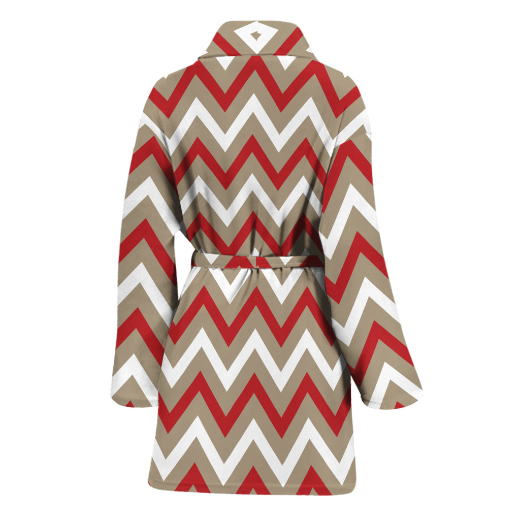 White Beige And Red Chevron Print Women's Bathrobe