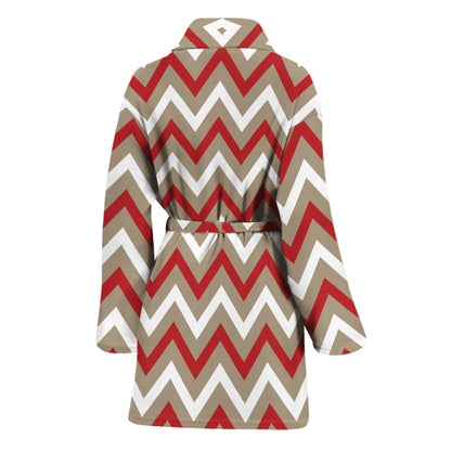 White Beige And Red Chevron Print Women's Bathrobe