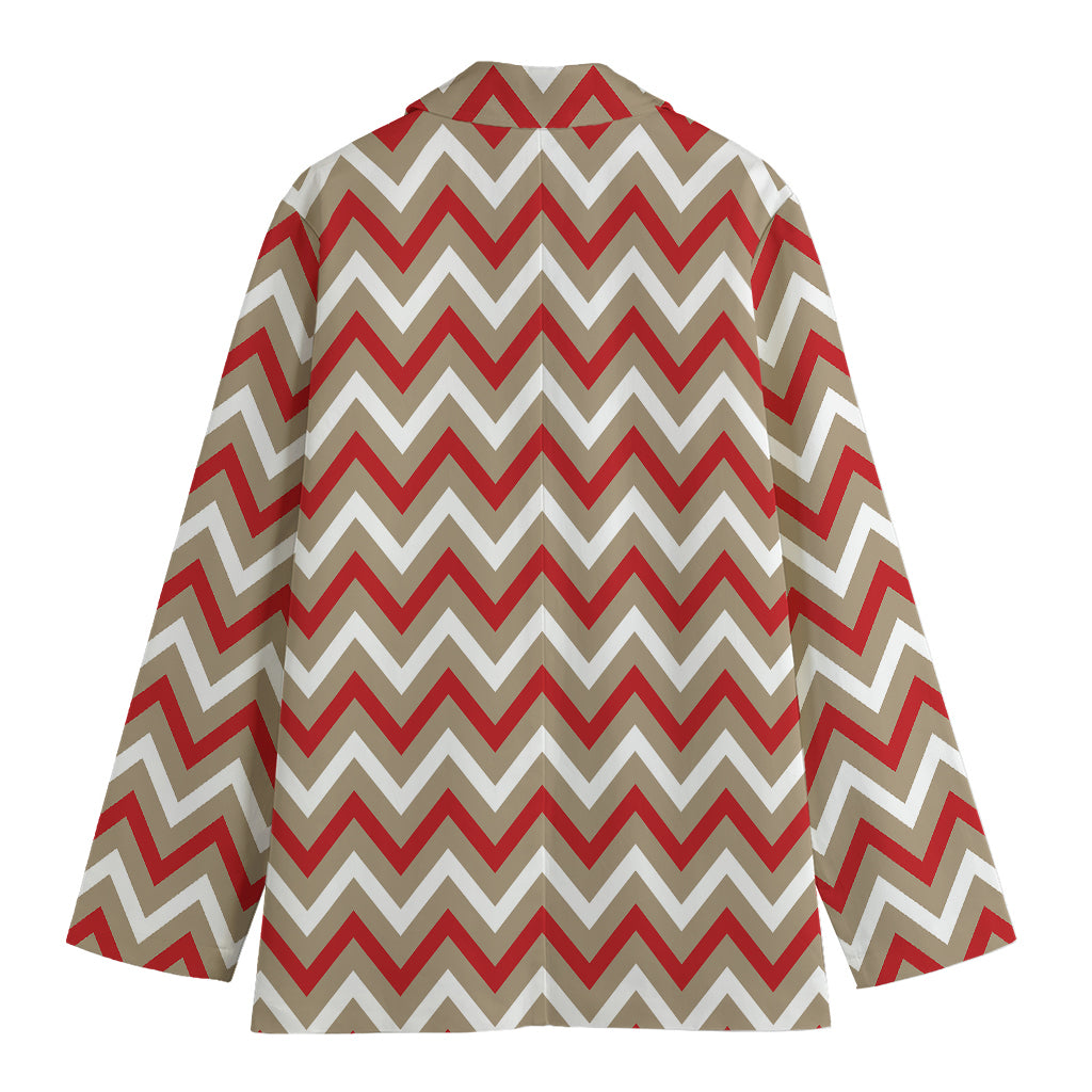 White Beige And Red Chevron Print Women's Blazer