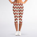 White Beige And Red Chevron Print Women's Capri Leggings