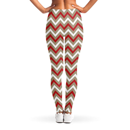 White Beige And Red Chevron Print Women's Leggings