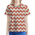 White Beige And Red Chevron Print Women's Polo Shirt