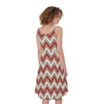 White Beige And Red Chevron Print Women's Sleeveless Dress