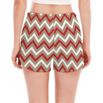 White Beige And Red Chevron Print Women's Split Running Shorts