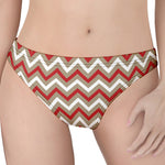 White Beige And Red Chevron Print Women's Thong
