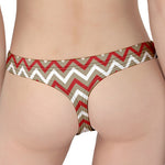 White Beige And Red Chevron Print Women's Thong