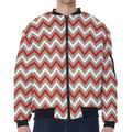White Beige And Red Chevron Print Zip Sleeve Bomber Jacket