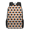 White Black And Orange Harlequin Print 17 Inch Backpack