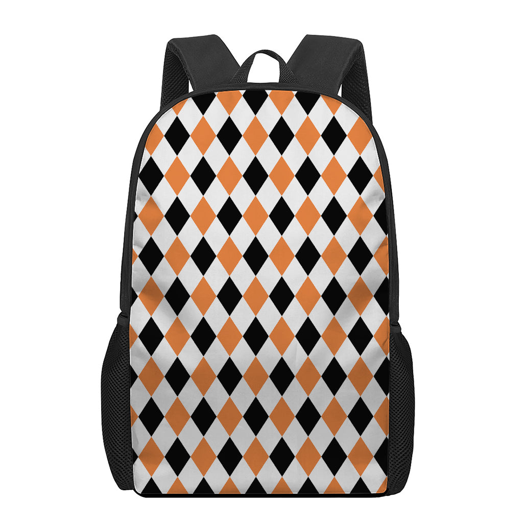 White Black And Orange Harlequin Print 17 Inch Backpack