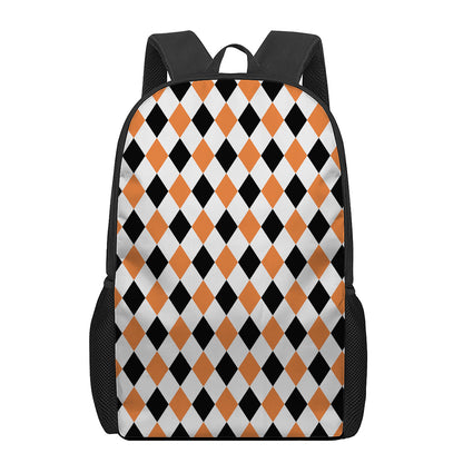 White Black And Orange Harlequin Print 17 Inch Backpack