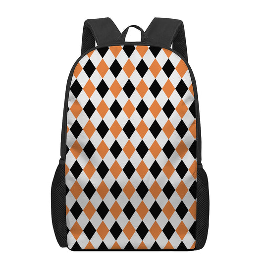 White Black And Orange Harlequin Print 17 Inch Backpack