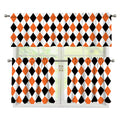 White Black And Orange Harlequin Print 3 Piece Kitchen Curtains