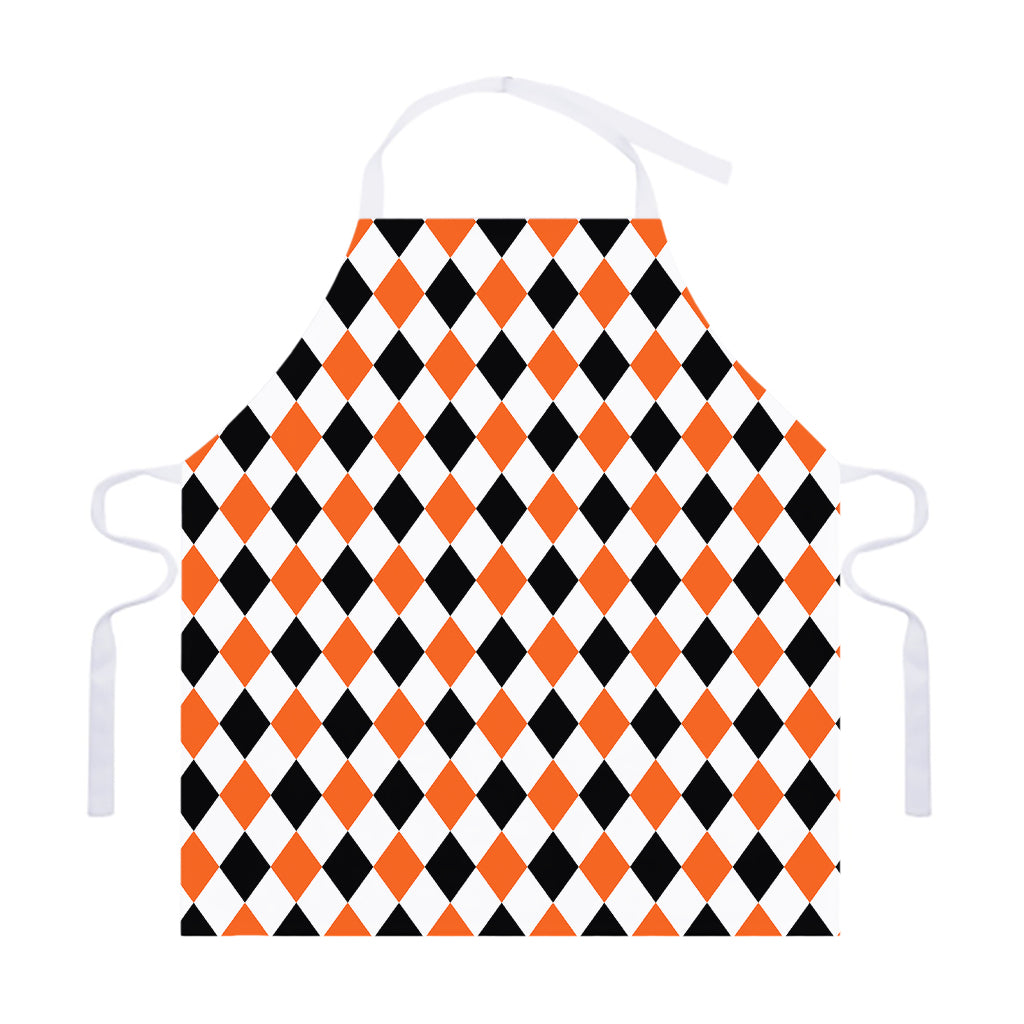 White Black And Orange Harlequin Print Adjustable Apron
