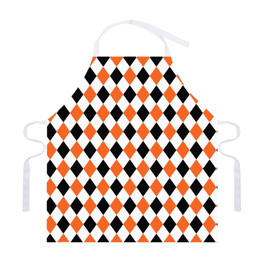White Black And Orange Harlequin Print Adjustable Apron