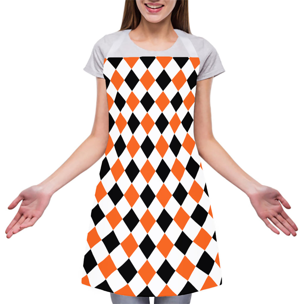White Black And Orange Harlequin Print Adjustable Apron