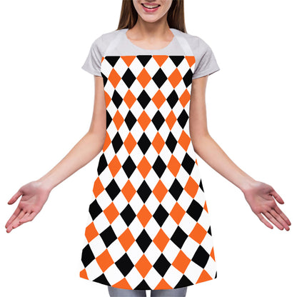 White Black And Orange Harlequin Print Adjustable Apron