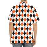 White Black And Orange Harlequin Print Aloha Shirt