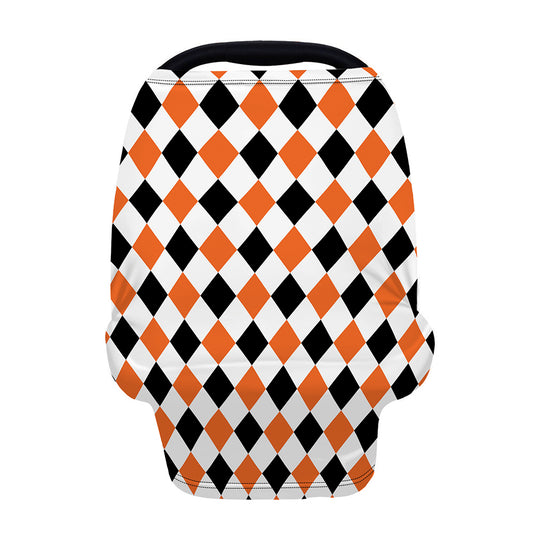 White Black And Orange Harlequin Print Baby Seat Cover