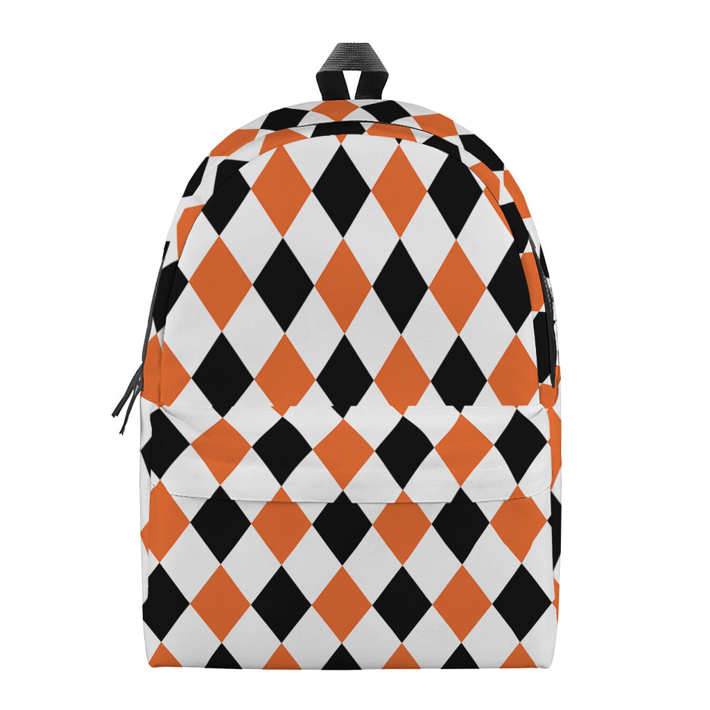 White Black And Orange Harlequin Print Backpack
