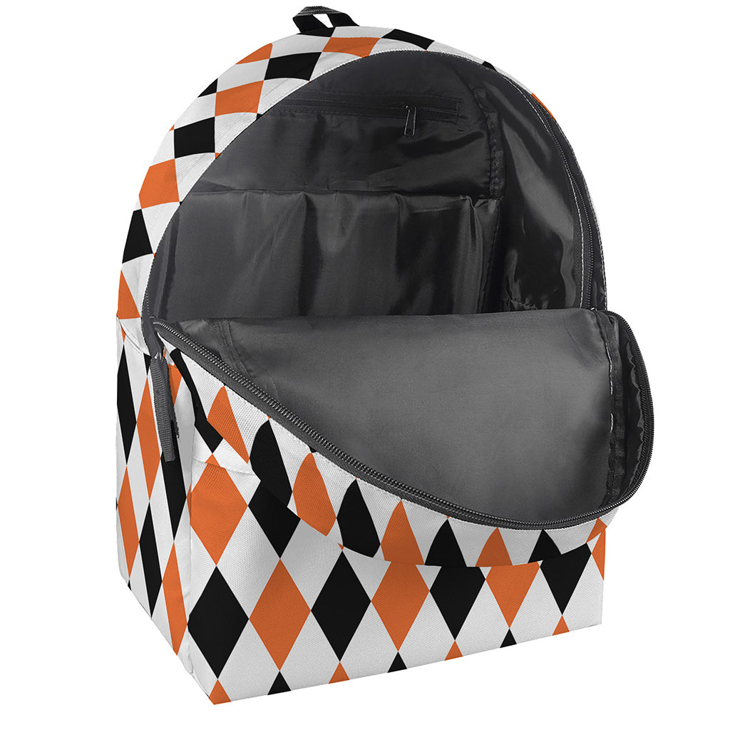 White Black And Orange Harlequin Print Backpack