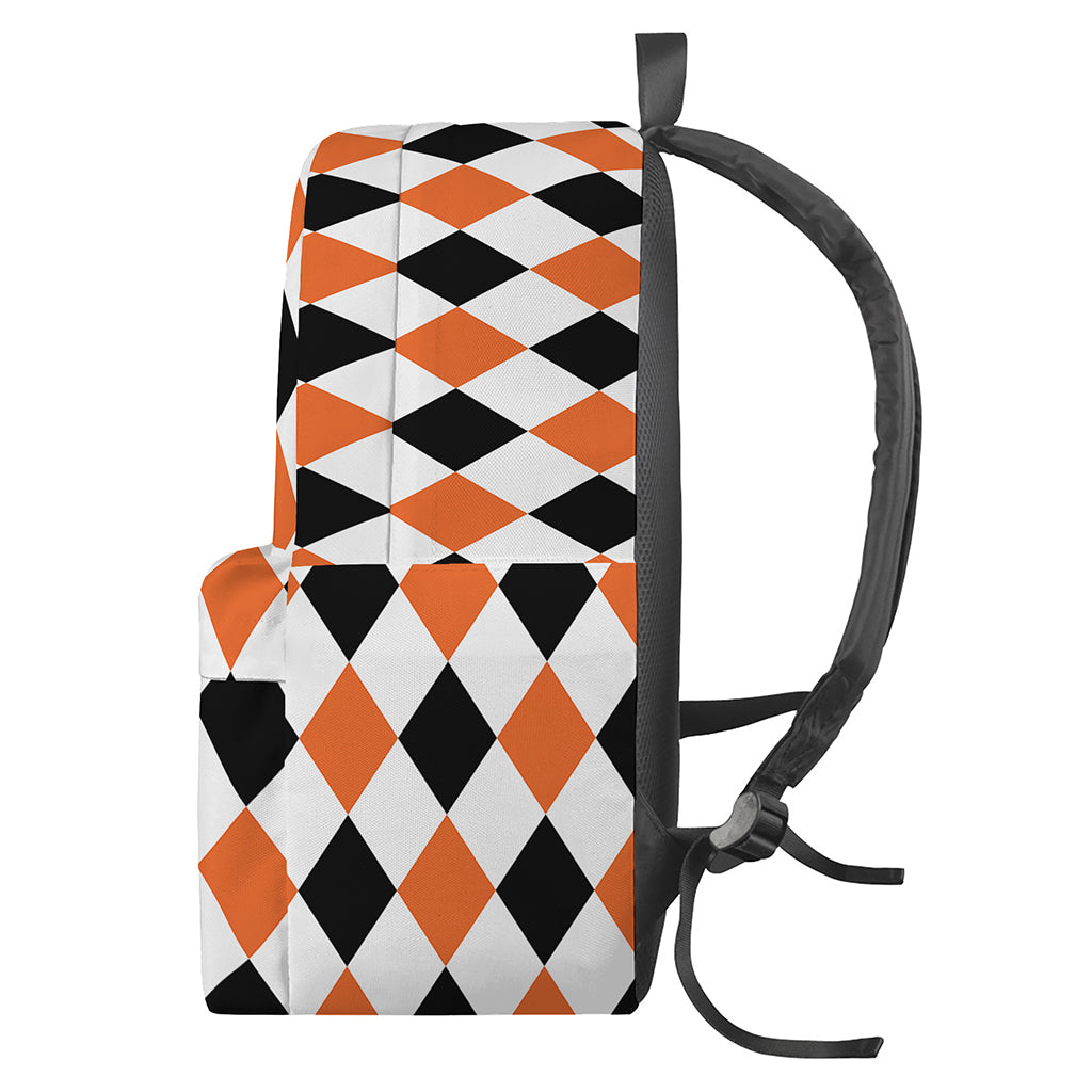 White Black And Orange Harlequin Print Backpack