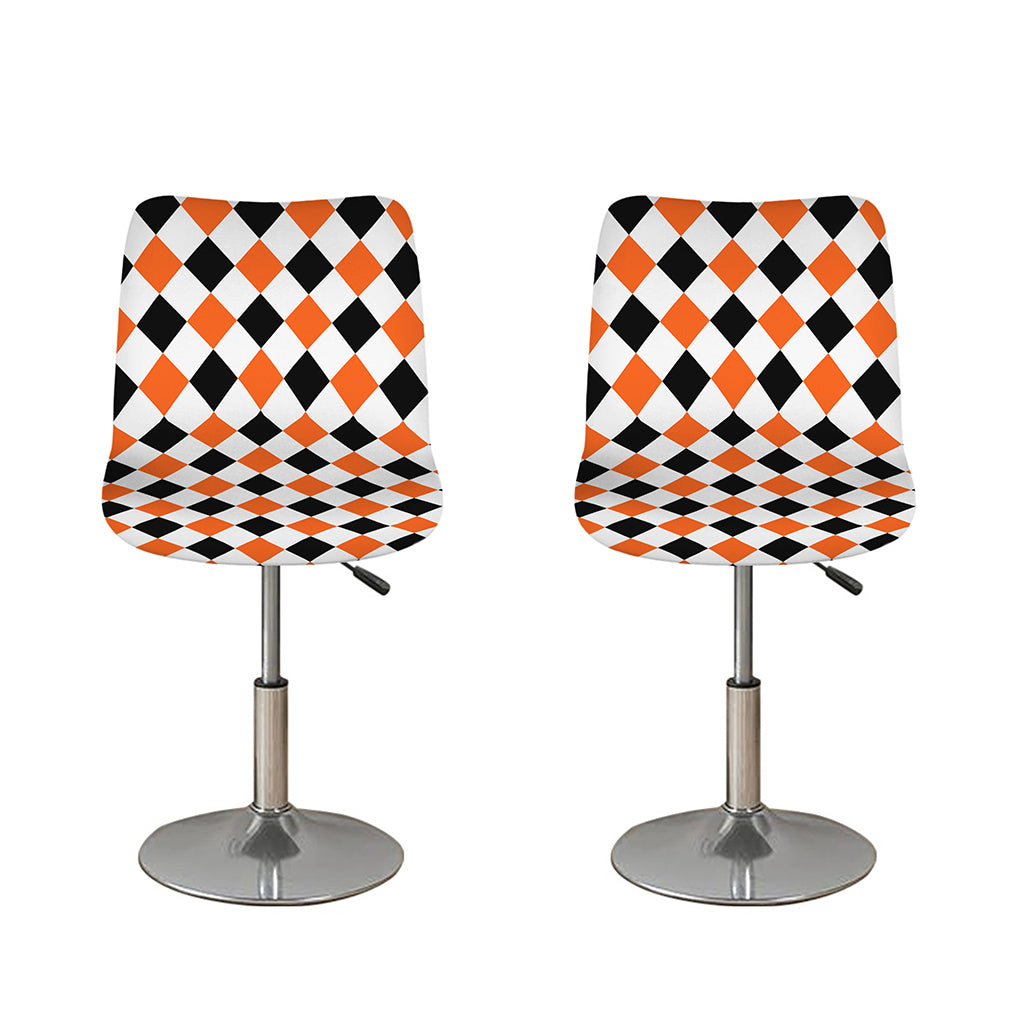 White Black And Orange Harlequin Print Bar Stool Covers