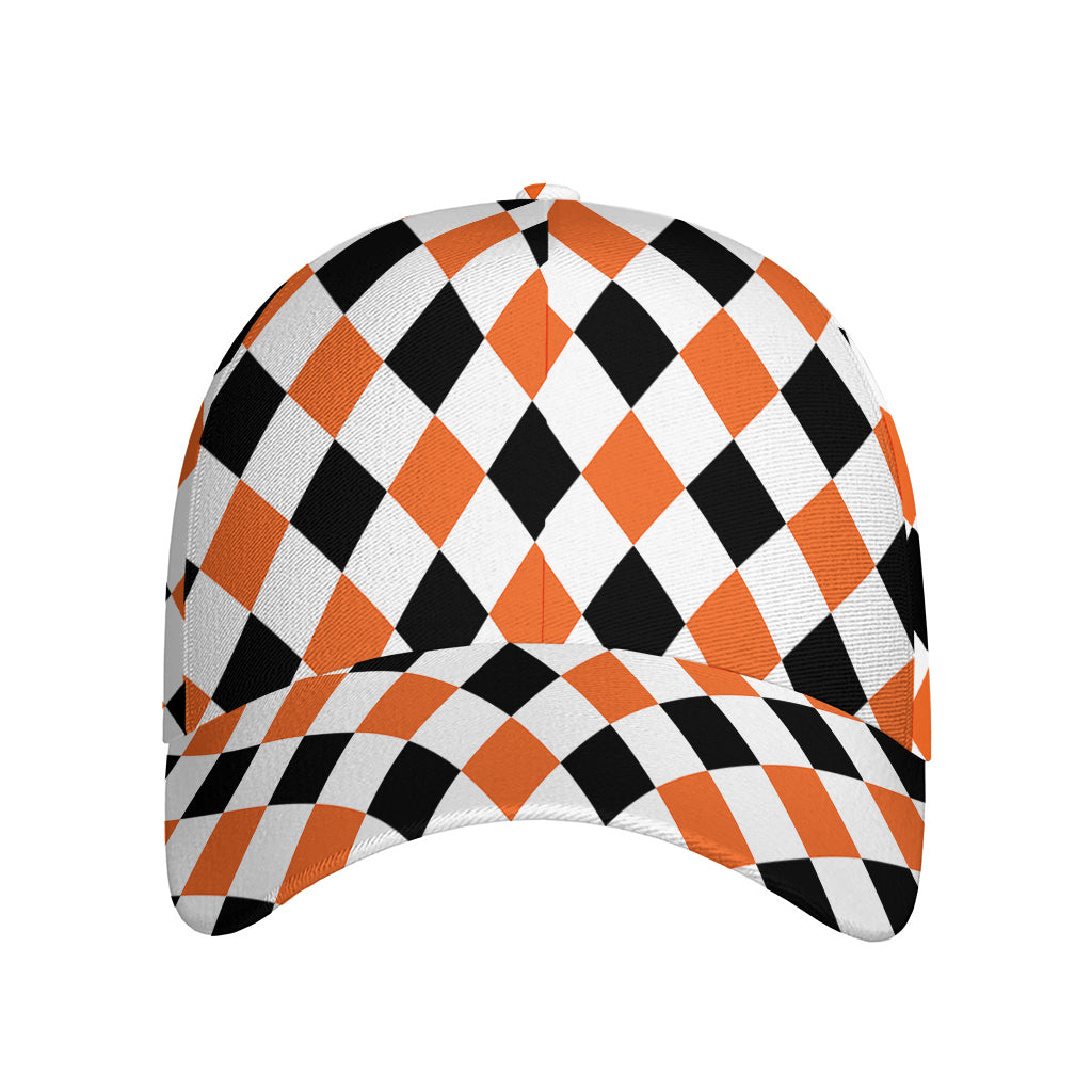 White Black And Orange Harlequin Print Baseball Cap
