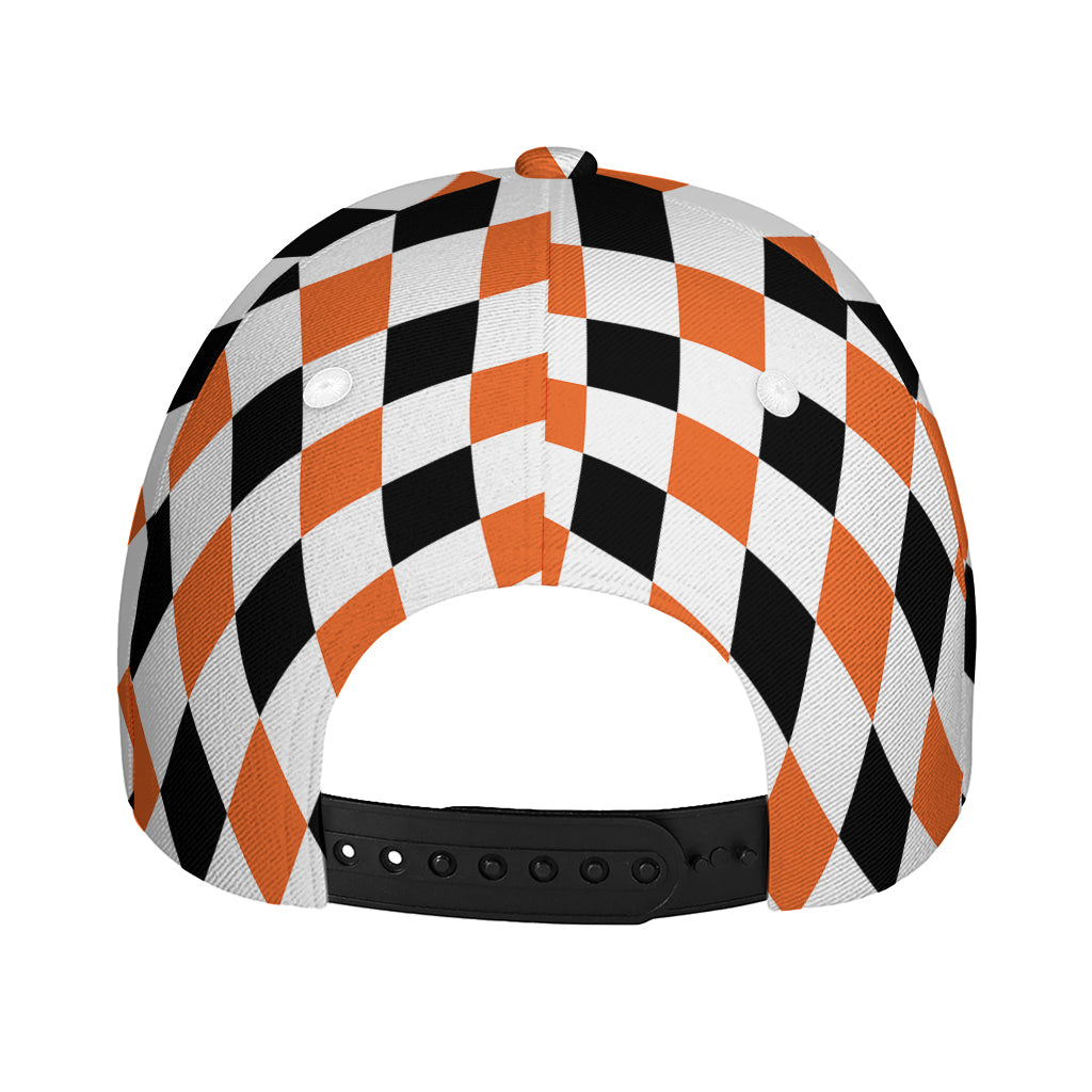 White Black And Orange Harlequin Print Baseball Cap