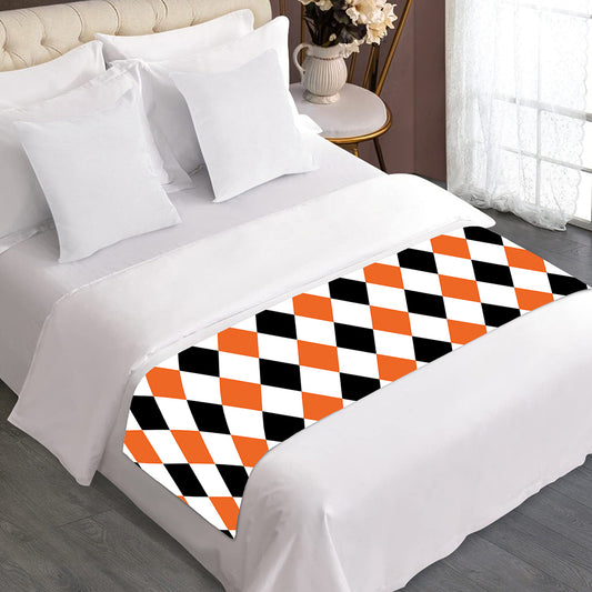 White Black And Orange Harlequin Print Bed Runner