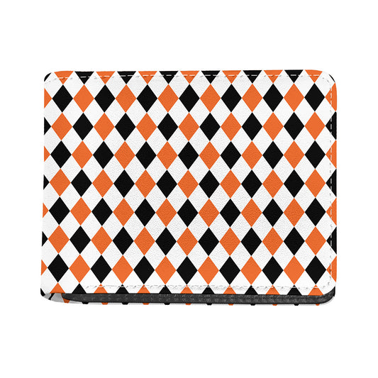 White Black And Orange Harlequin Print Bifold Wallet