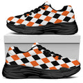 White Black And Orange Harlequin Print Black Chunky Shoes