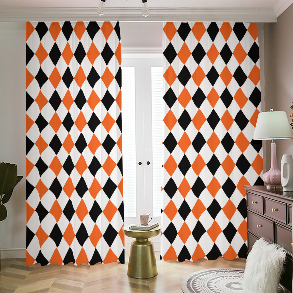 White Black And Orange Harlequin Print Blackout Pencil Pleat Curtains