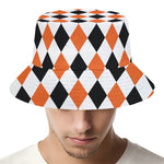 White Black And Orange Harlequin Print Bucket Hat
