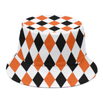 White Black And Orange Harlequin Print Bucket Hat