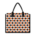 White Black And Orange Harlequin Print Canvas Tote Bag