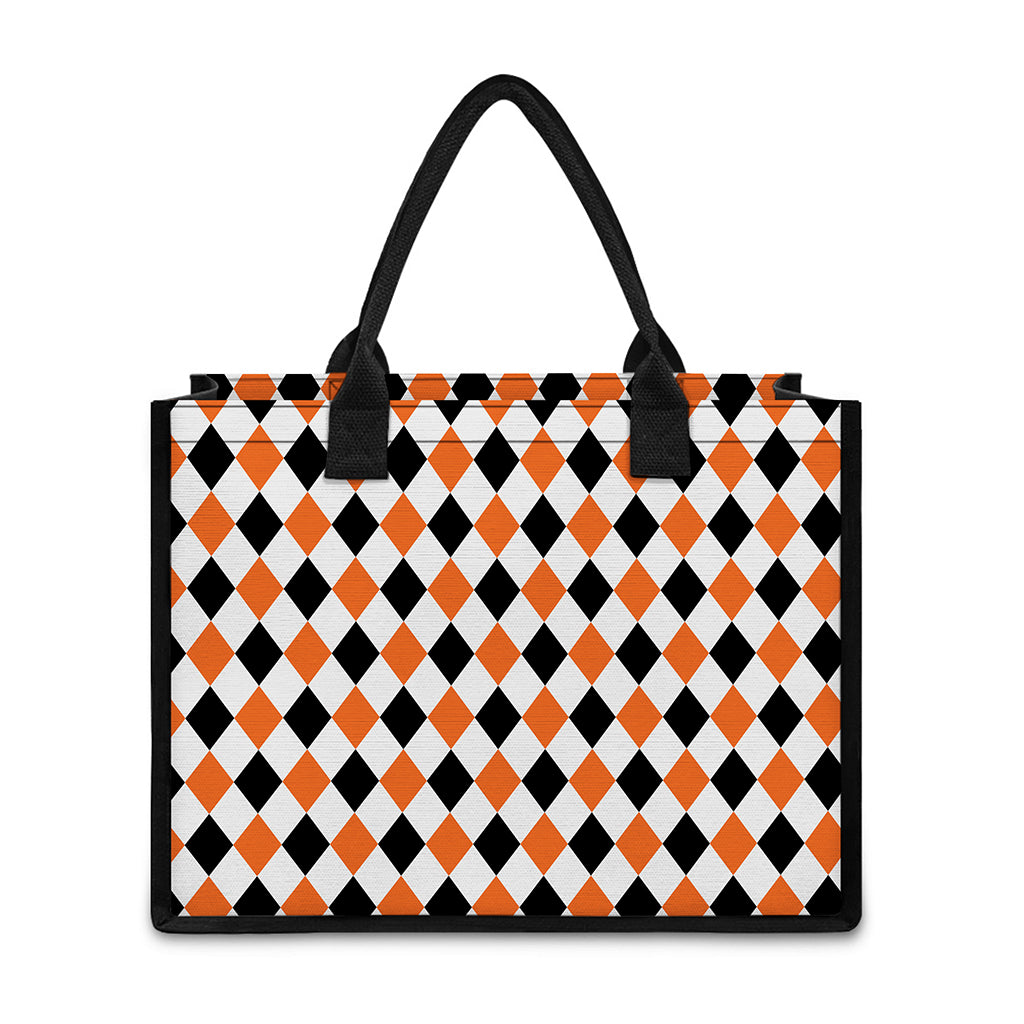 White Black And Orange Harlequin Print Canvas Tote Bag