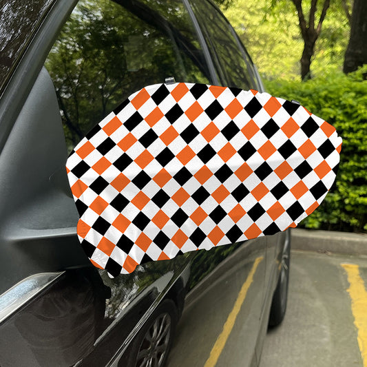 White Black And Orange Harlequin Print Car Side Mirror Covers